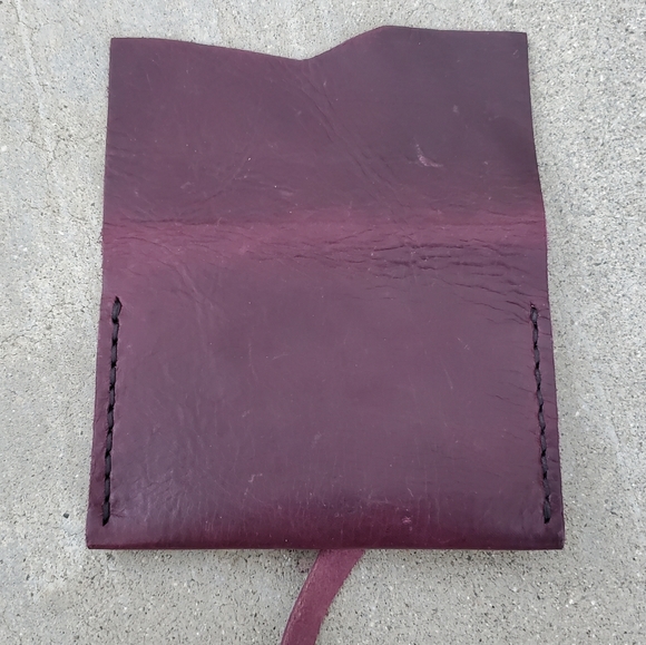 Burgundy Violet Leather Tie Wallet Handmade/ Hand Stitched New 2 Compartments - Picture 2 of 4